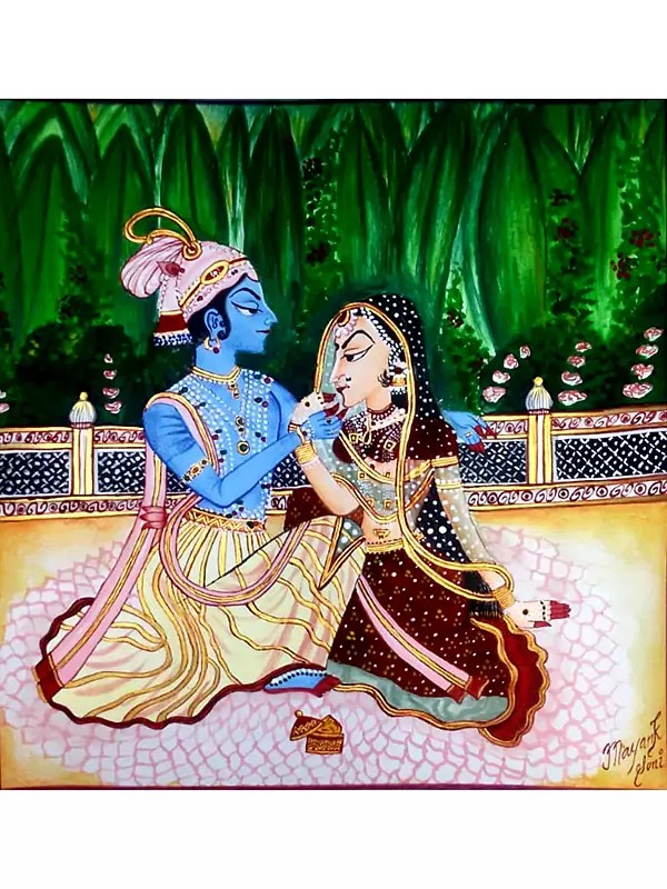 Radha And Krishna On Floor | Water Color On Sheet | By Mayank