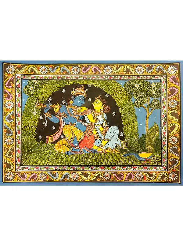 Krishna-Radha Sitting Together | Art Silk On Paper | By Sonam Mishra