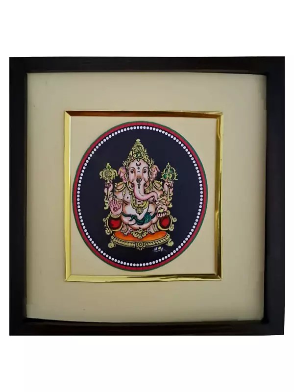 Lord Ganesha Painting with Frame | Natural Colors on Paper | By Babita