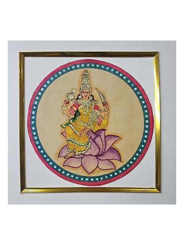 Goddess Dhan Lakshmi Ganjifa-style Painting | Natural Colors on Paper | By Babita