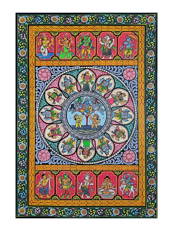 Theft Of Clothes - Krishna Leela | Watercolor On Handmade Sheet | By Jayadev Moharana