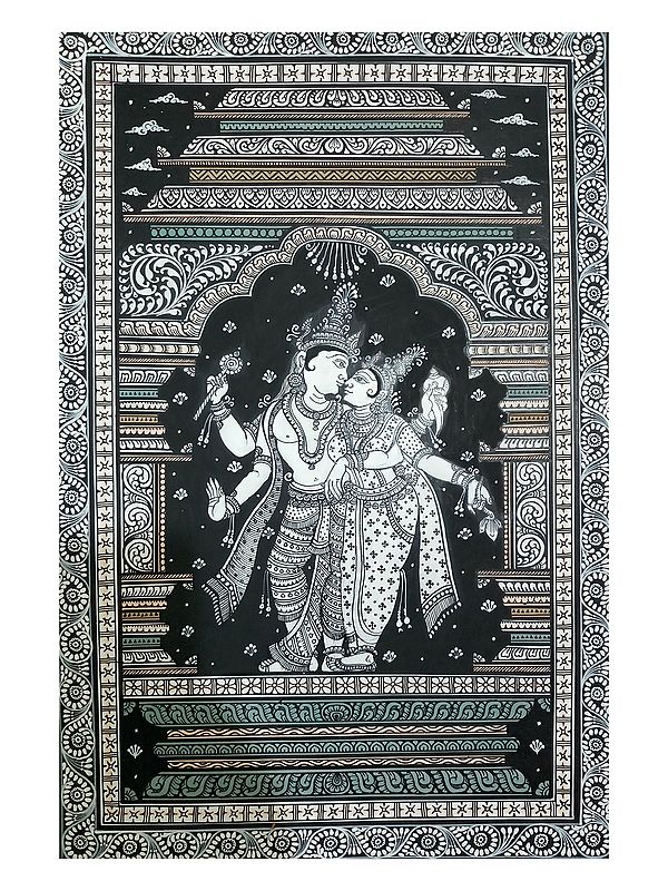 Lord Vishnu With Goddess Lakshmi | Watercolor On Handmade Sheet | By Jayadev Moharana