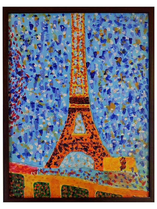 Abstract Painting of Eiffel Tower with Frame | Mixed Media and Acrylic on Canvas | By Ruchi Gupta