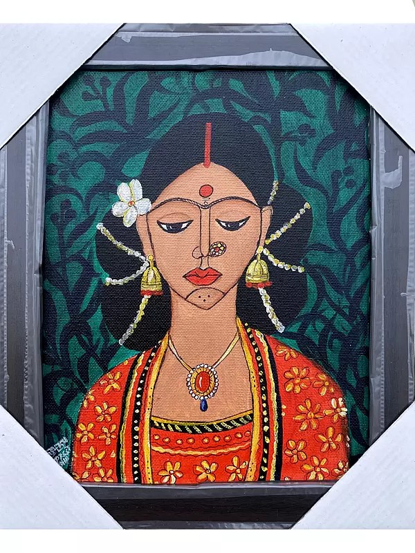 Indian Bride Woman  | Acrylics On Canvas | With Frame  | By Jashanpreet Kaur