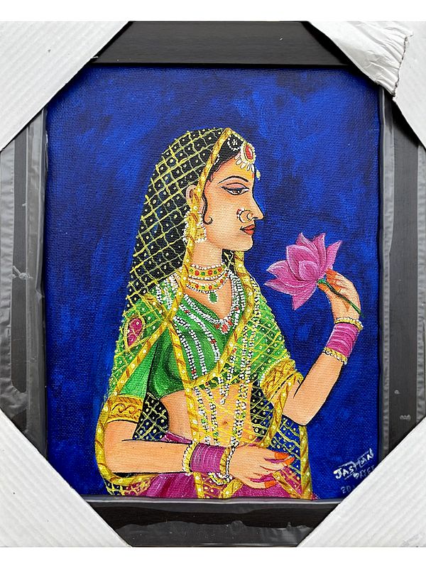 Indian Woman - Bani Thani Painting with Frame | Acrylics on Canvas | By Jashanpreet Kaur