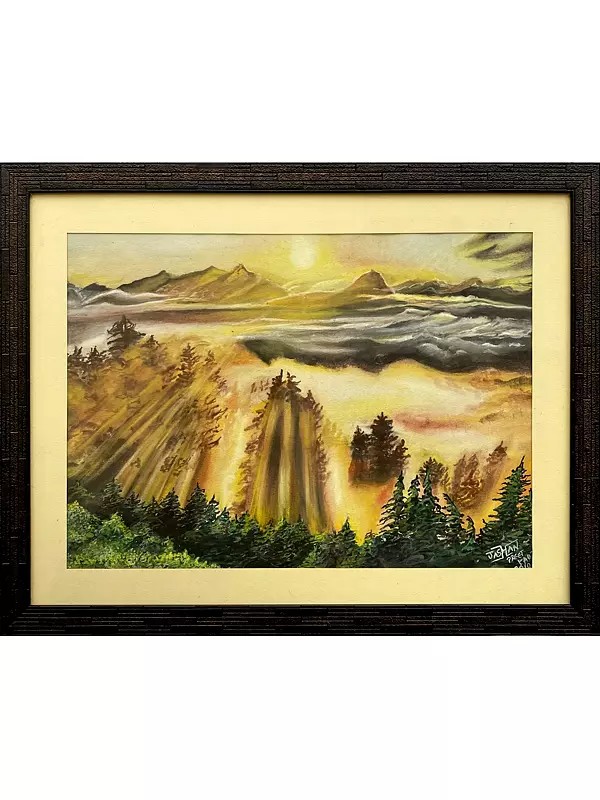 Sunrise In Forest  | Watercolor On Sheet | With Frame  | By Jashanpreet Kaur