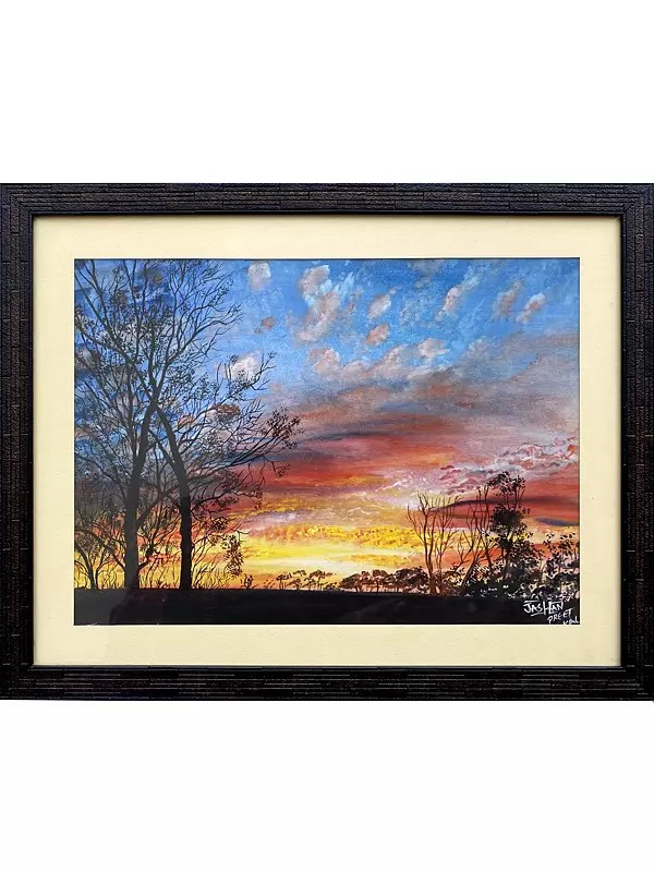 Sunrise Landscape | Watercolor On Sheet | With Frame  | By Jashanpreet Kaur