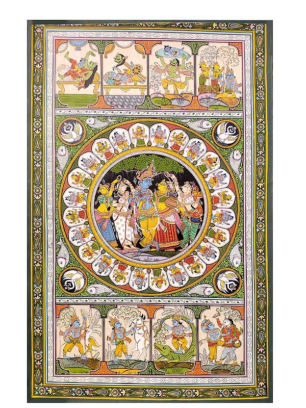 Lord Krishna Leela With Gopis | Natural Color On Handmade Sheet | By Rakesh Kumar