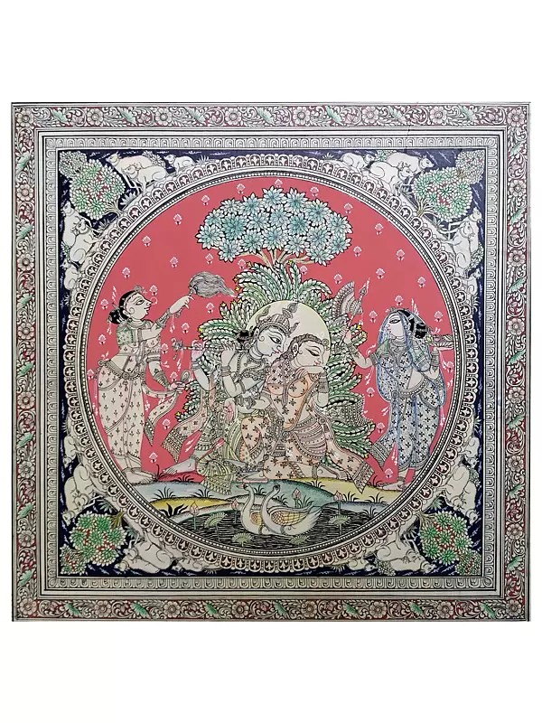 Radha And Krishna With Devotees | Natural Color On Handmade Sheet | By Rakesh Kumar
