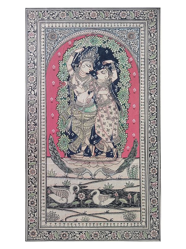 Radha And Krishna With Nature | Natural Color On Handmade Sheet | By Rakesh Kumar