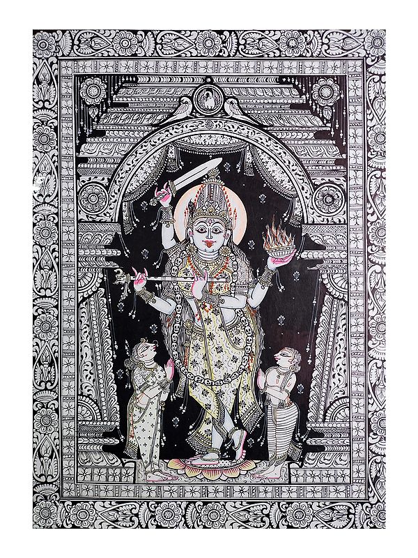 Goddess Kali With Devotees | Natural Color On Handmade Sheet | By Rakesh Kumar