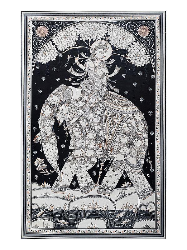 Lord Krishna On Nari Kunjara | Natural Color On Handmade Sheet | By Rakesh Kumar