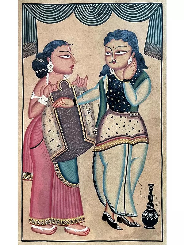 Husband And Wife Kalighat | Stone Colors On Handmade Canvas