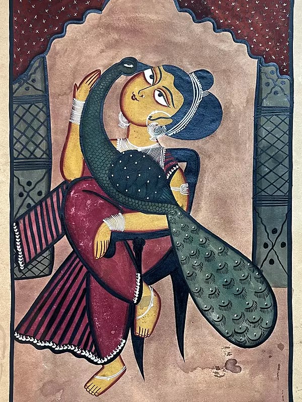 Rest On Chair Kalighat | Stone Colors On Handmade Canvas