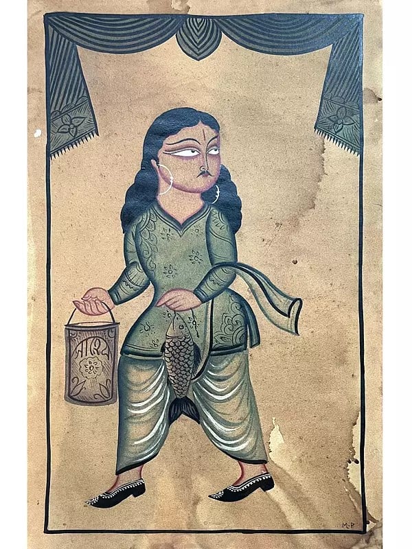 Fisherman Kalighat | Stone Colors On Handmade Canvas