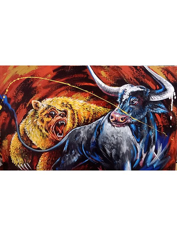 Bull And Bear Fight | Acrylic On Canvas | By Anant Roop Art Studio