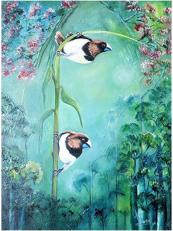 Birds in Sugarcane Field | Oil on Canvas | By Alka Sengar