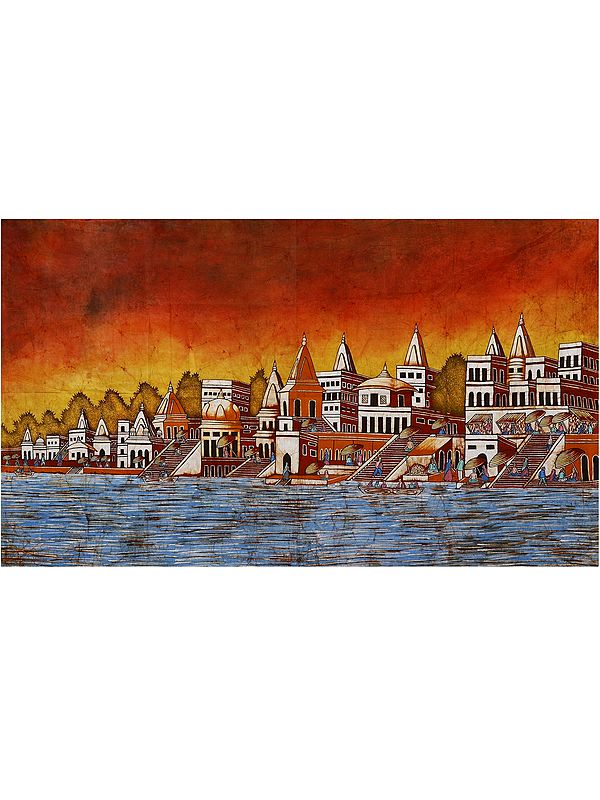 Varanasi Ghat Batik Painting on Cotton