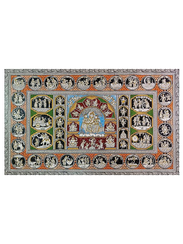 Krishna Leela Pattachitra Painting | Natural Colors on Handmade Canvas | By Sachikant