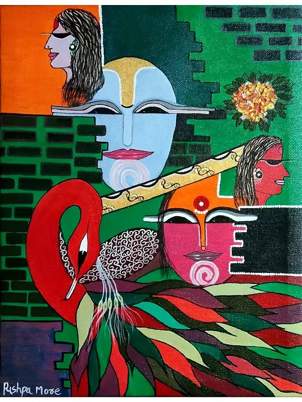 Radha Krishna - Abstract Art | Acrylic on Canvas | By Pushpa Mahadeo More
