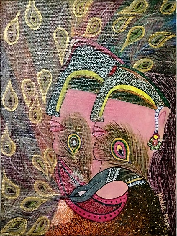 Radha Krishna With Peacock | Acrylic on Canvas | By Pushpa Mahadeo More