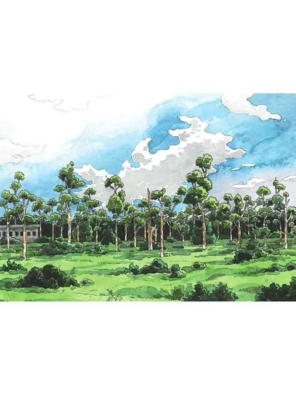 In the Embrace of the Saal Trees | Watercolor on Paper | By Shubham Sarkar