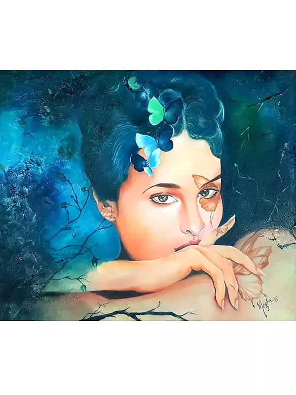 Beautiful Lady With Nature | Oil On Canvas | By Megha Chakraborty