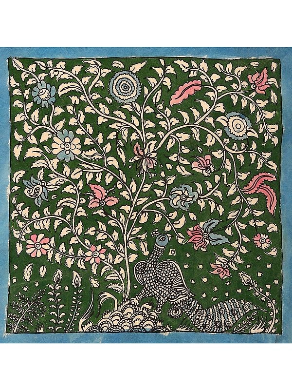 Peacock Between Flower - Mata Ni Pachedi | Madarpat Cotton | By Dilip Chitara