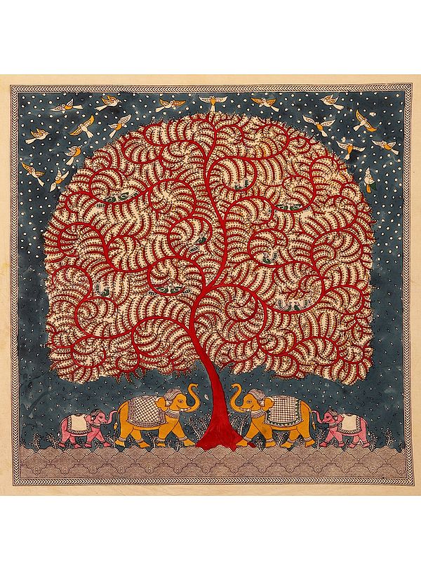 Elephant Under Tree - Mata Ni Pachedi | Madarpat Cotton | By Dilip Chitara