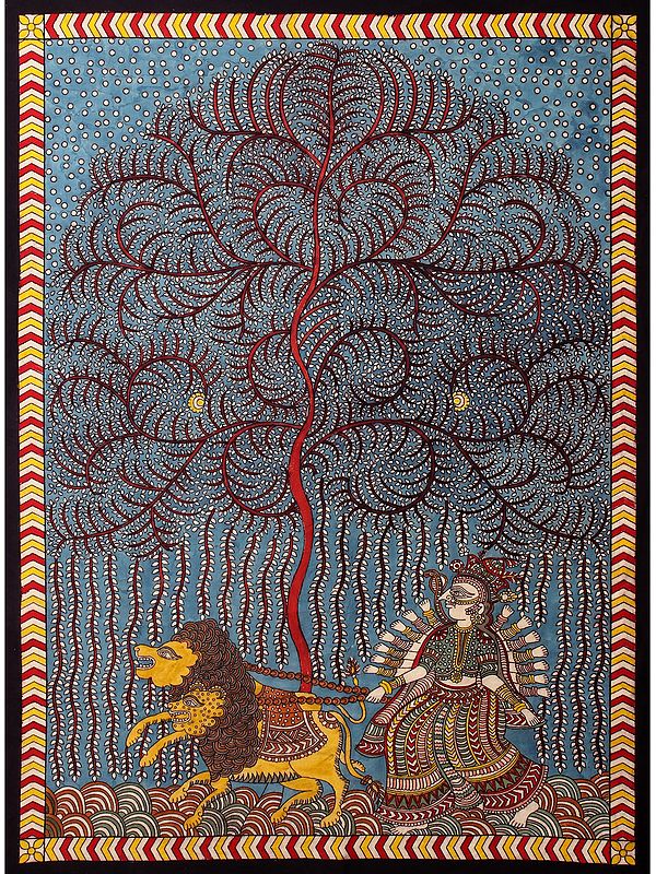 Sherawali Mata Tree Of Life - Mata Ni Pachedi | Madarpat Cotton | By Dilip Chitara