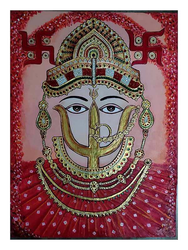 Goddess Sati With Trident | Acrylic Color With Gold Foil Work | By Arpita Khaskel