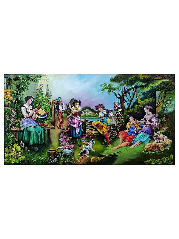 Western Mural - The Garden View | China Clay With Acrylic Color | By Arpita Khaskel | By Arpita Khaskel