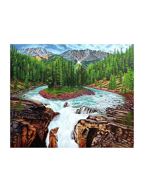 Waterfalls - Landscape Painting | Acrylic on Canvas | By Runa Bandyopadhyay