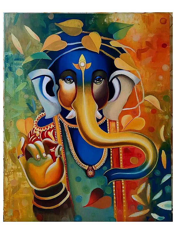Ganesha With Peaceful Eyes | Acrylic On Canvas | By Gulpasha