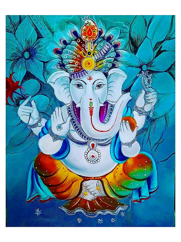Handcrafted Lord Ganesha | Acrylic On Canvas | By Gulpasha