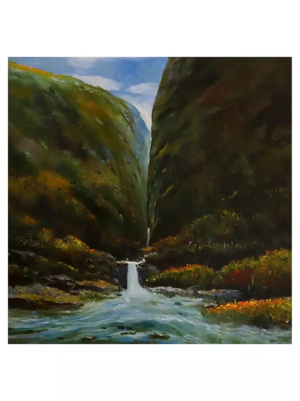 Waterfall Nature Hills | Oil On Canvas | By Kshirsagar Sanjay Krishna