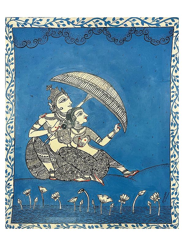 Radha Krishna in Rain | Acrylic on Canvas | By Anupam Upadhyay