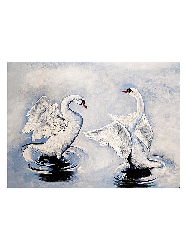 Enjoying Swan Pair | Acrylic on Canvas | By Shankar