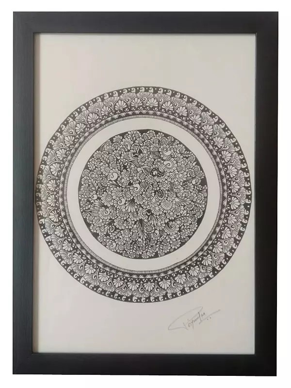 Floral Mandala Art with Frame | Pen on Canvas | By Priyanka Gupta