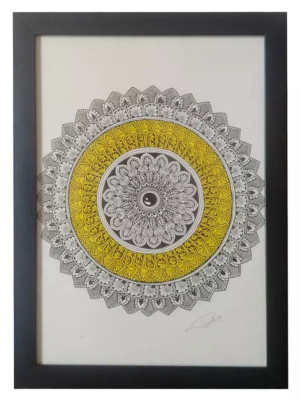 Chakra Mandala Art with Frame | Pen on Canvas | By Priyanka Gupta