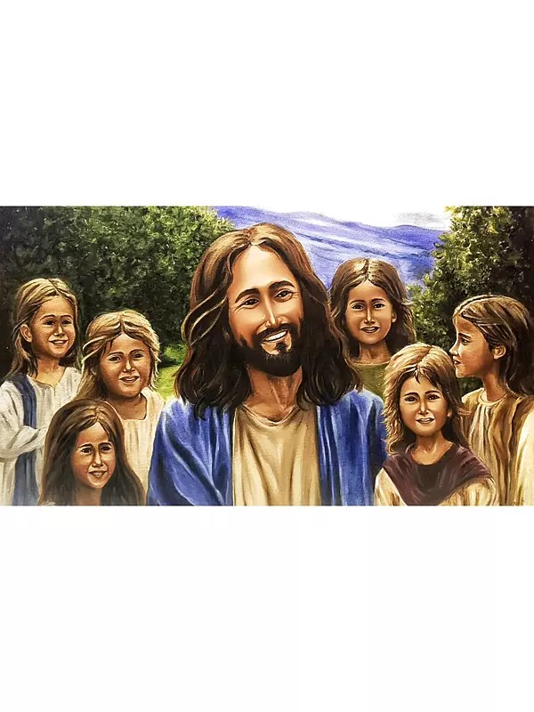 Jesus with Children Oil Painting on Canvas | Artwork by Souvik Hazra