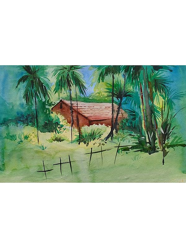 House in The Forest | Watercolor on Chitrapat Paper | By Chakradhar Mahato
