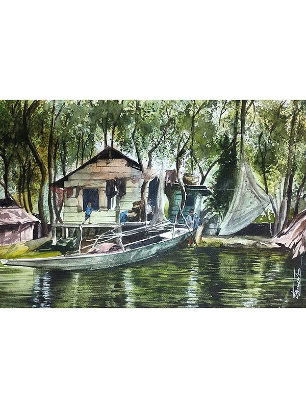 Fisherman's House By The River | Watercolor On Fabriano Paper | By Ramesh Sharma