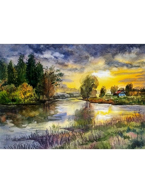 Beautiful Sunset View | Watercolor on Fabriano Paper | By Ramesh Sharma