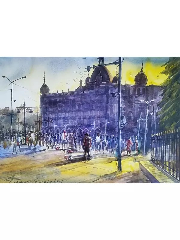 Crowd Of Victoria Memorial | Watercolor On Fabriano Paper | By Ramesh Sharma