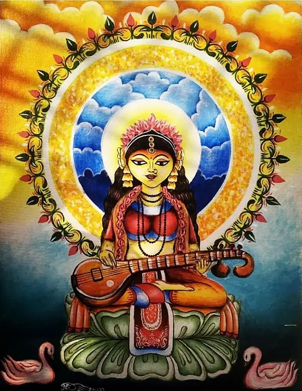 Saraswati Goddess | Acrylic On Canvas | By Suhita Banerjee
