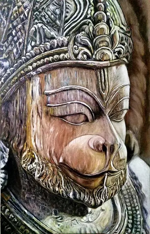 Face Of Lord Hanuman | Oil On Canvas | By Dharmesh Yadav