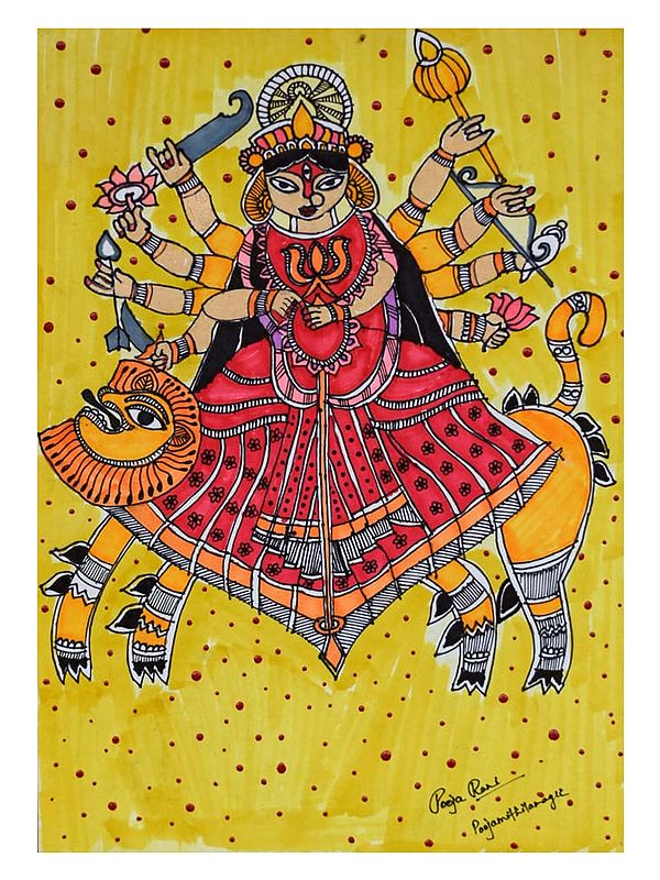 Maa Durga Painting | Pen on Watercolor Paper | By Pooja Jha