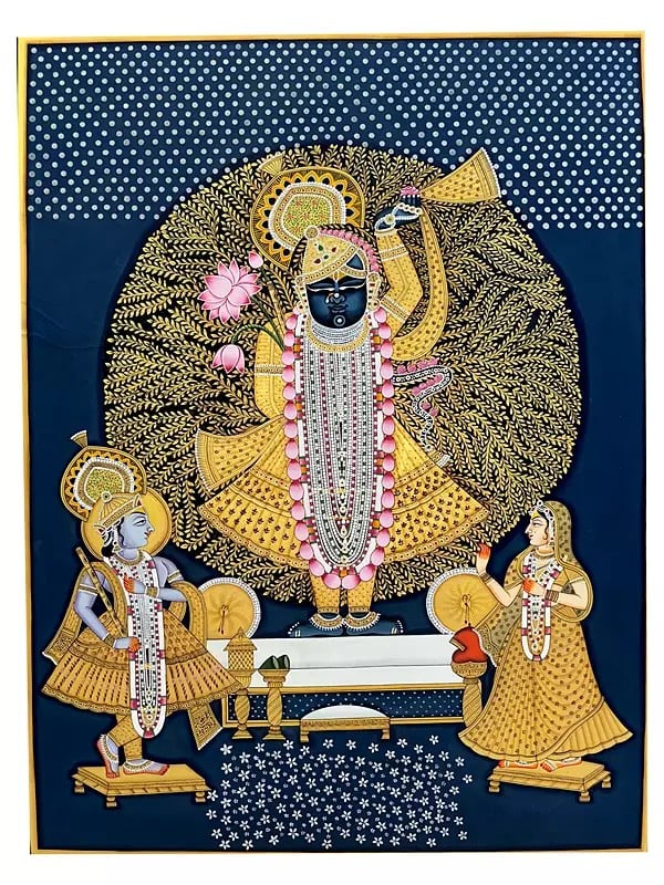 Lord Shrinath Ji With Radha And Krishna | Natural Color On Cloth | By Dheeraj Munot