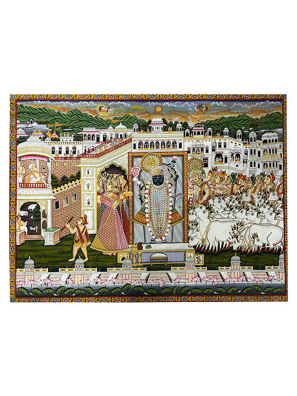 Evening Aarti Of Shrinathji | Natural Color On Cloth | By Dheeraj Munot